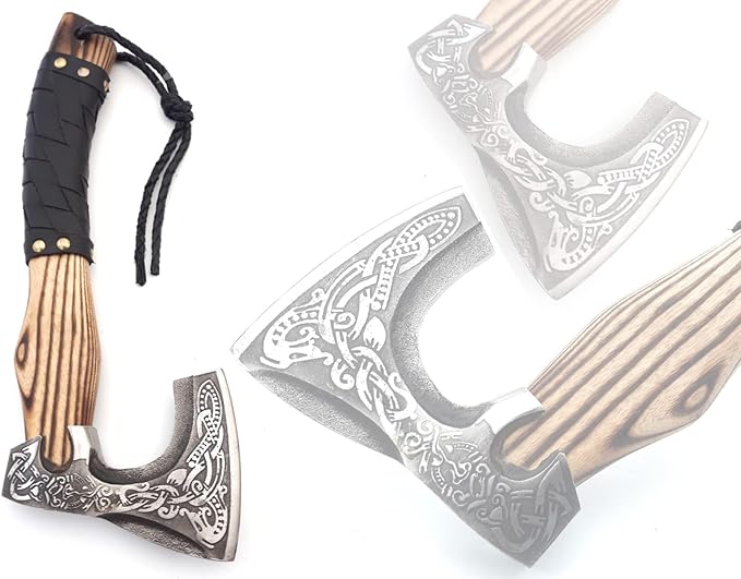 QEPAA CRAFTS® 13??Inch Hand-Forged Viking Axe-Rosewood Handle Hatchets and Axes, Wood Splitting Axe, Camping Axe,Viking Gift for Men (Medieval)
