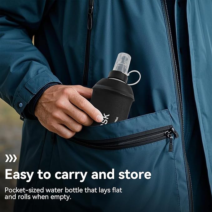150ml Soft Flask, Soft Water Bottle for Hydration Packs, Running, Hiking, Cycling and Climbing - Black