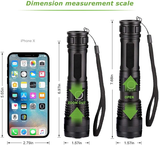 LED Flashlights, 10000 Lumen Super Bright Tactical Flashlight, Rechargeable Flash Light, 5 Modes Zoomable Waterproof Flash Lights for Emergency, Camping, Hiking, Outdoor, Home