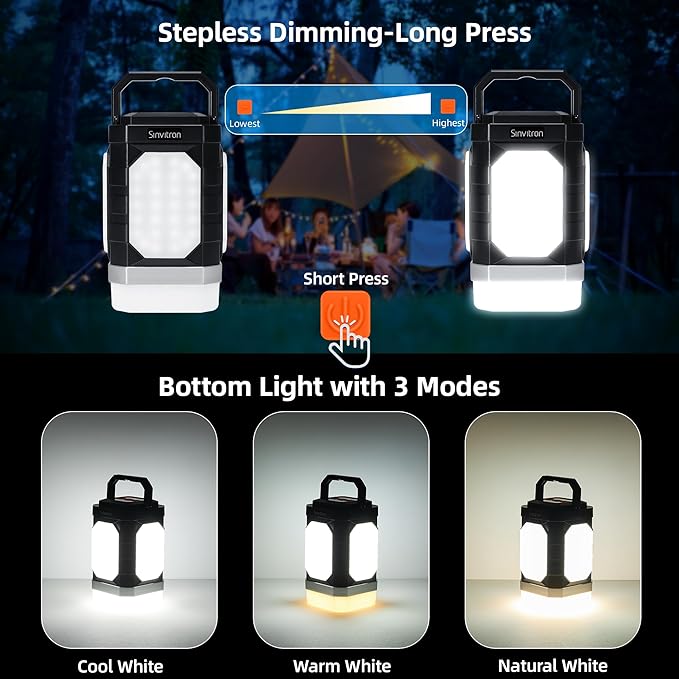 Sinvitron Camping Lantern Rechargeable??0,000mAh Portable Camping Lights, QC3.0 Fast Charging,1000 Lumens,350H Runtime,IPX5 Waterproof Emergency Light for Hurricanes,Power Outages,Camping