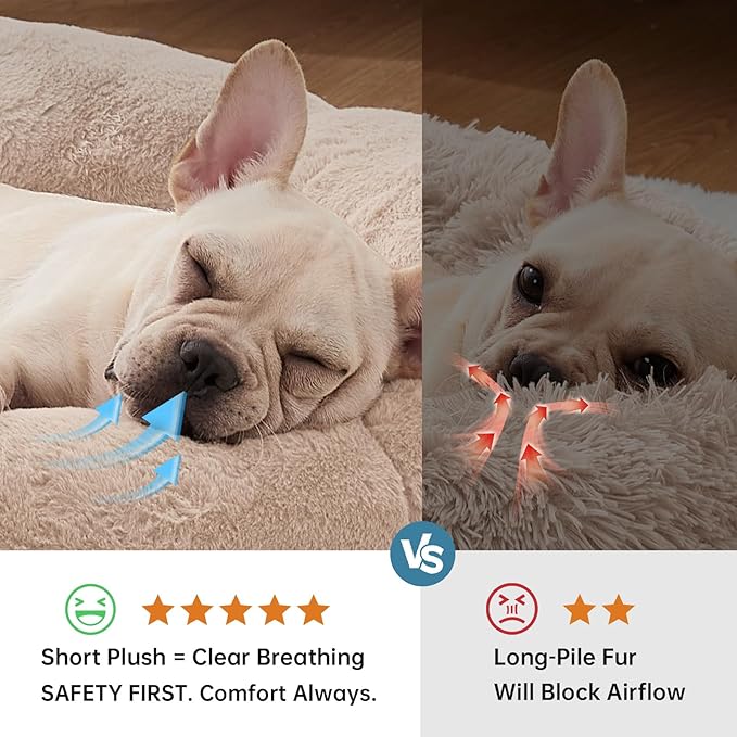 OhGeni 31 inches Calming Donut Orthopedic Dog & Cat Bed for Medium Pets, Warming Comfort Fluffy Short Pile Fur, Durable Waterproof Machine Washable Removable Cover, Cute Round Bed for Puppy, Cream