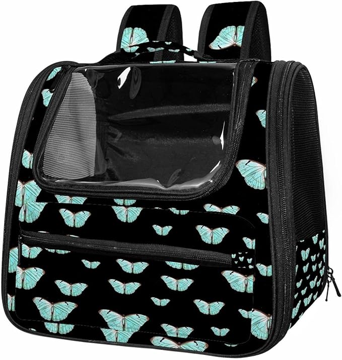 Butterfly on Black Background Pet Travel Carrier | Ventilated Comfortable Design with Safety Features | Ideal for Small to Medium Sized Pets Cats, Dogs etc