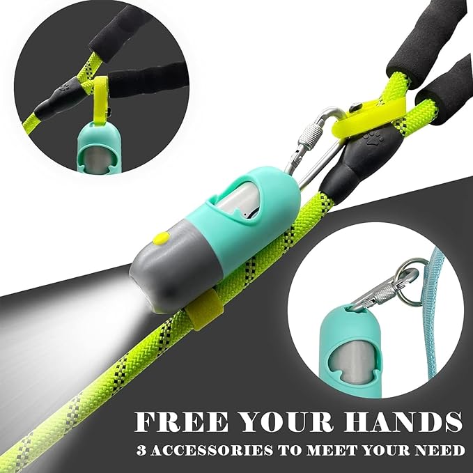 Dog Poop Bag Holder With LED Flashlight | Pet Waste Dispenser for Leash | Doggie Potty Container With Leak-proof Trash Bags and Accessories (2 Holders 30 Bags, Mint Green)