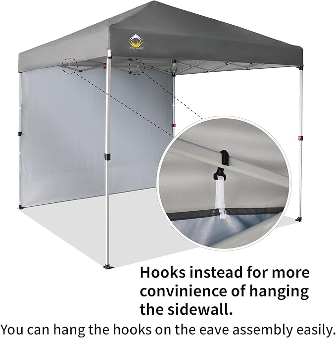 CROWN SHADES 8x8 Pop Up Canopy with 1 Side Wall - Beach Tent with One Push Setup - Outdoor Sun Shade for Events, Parties, Camping - Gazebo with STO-N-Go Cover Bag (Grey)