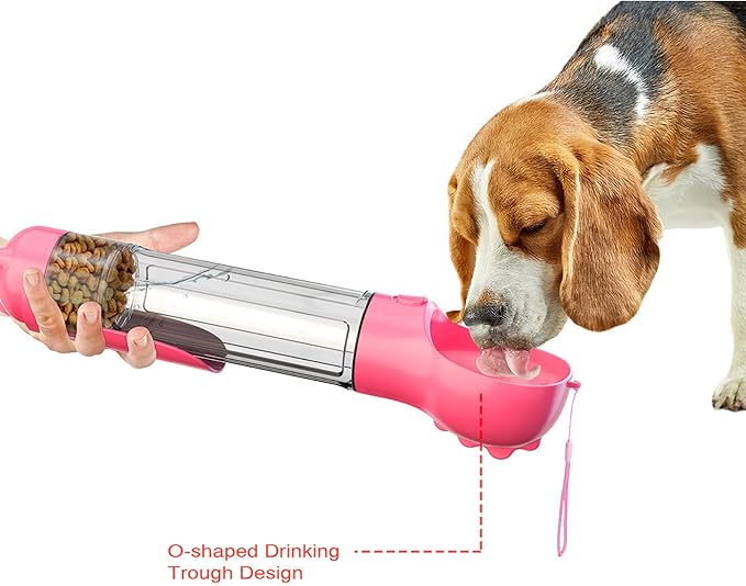 DoqiPaw Dog Travel Water Bottle Leak Proof No Spill Lead Leash Waterer Feeder Accessory Alternative to Dispenser Portable Pet Bowl Large Dogs(500ml) (Pink)