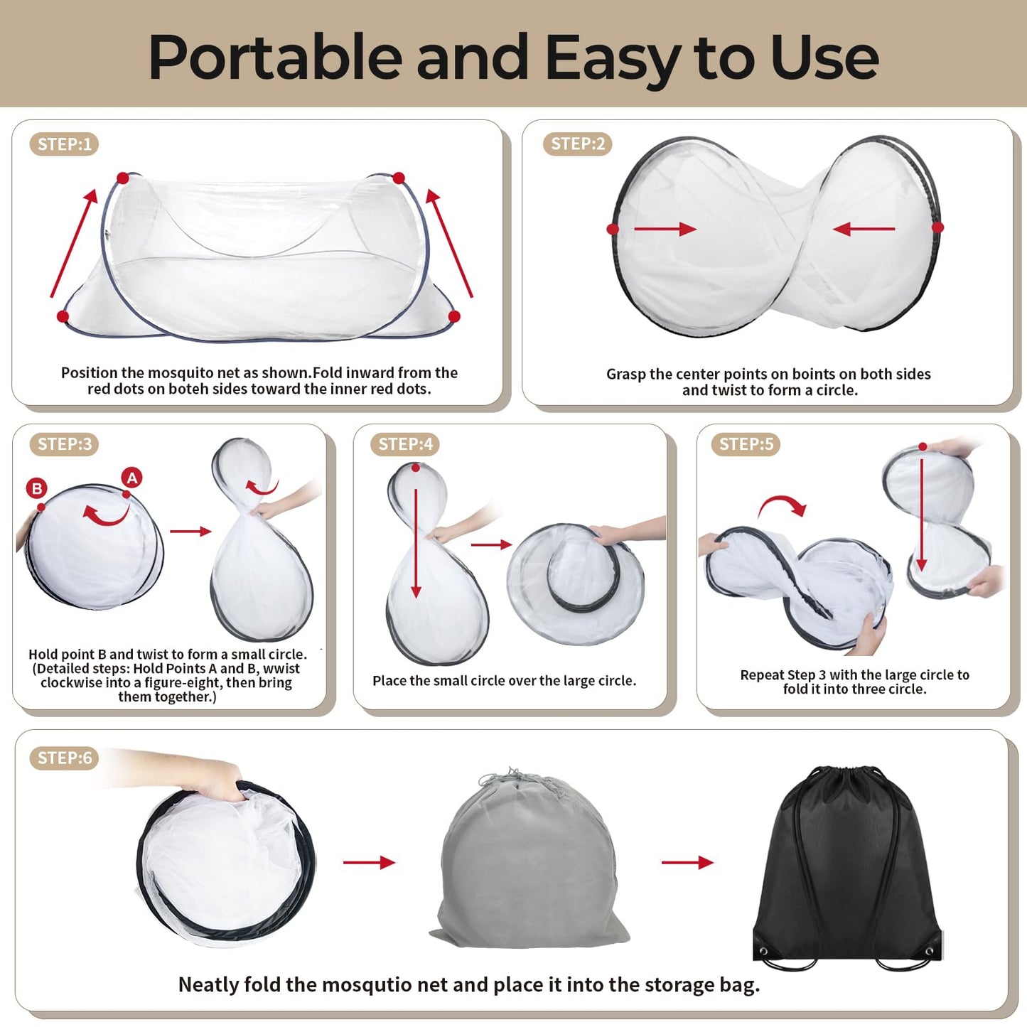 MicMingle 2 Pcs Black Pop Up Mosquito Net for Bed with Drawstring Bag Mosquito Head Net, 78 x 31 x