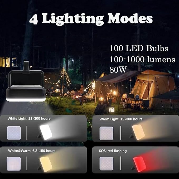 Tent Light for Vendor Booths, LED Portable Camping Lantern with 4 Lighting Modes, IPX4 Waterproof Camping Light, for Power Outages, Emergencies, Outdoors, Car Repairs