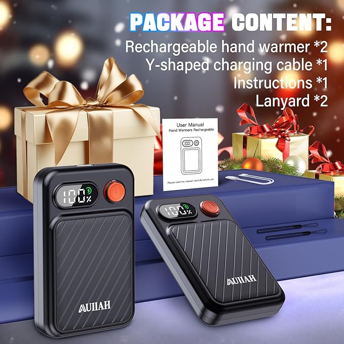 Hand Warmers Rechargeable 2 Pack - Magnetic, LED Display, 4 Heat Levels, Gift for Men Women, USB-C, Reusable, Lanyard, Electric Hand Foot Warmer, Fits Gloves, Golf, Camping, Walking, Hunting