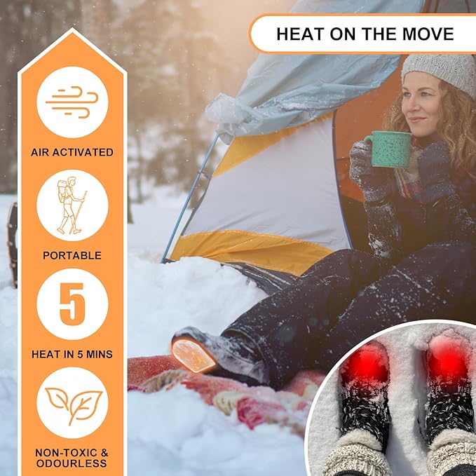 WORLD-BIO Toe Warmers Adhesive 10/20/30/40 Pairs - Long Lasting Safe Natural Odorless Air Activated Warmers Up to 8 Hours of Heat - Heated Insoles Toe Foot Warmers Keep Foot Warm in Chill Winter