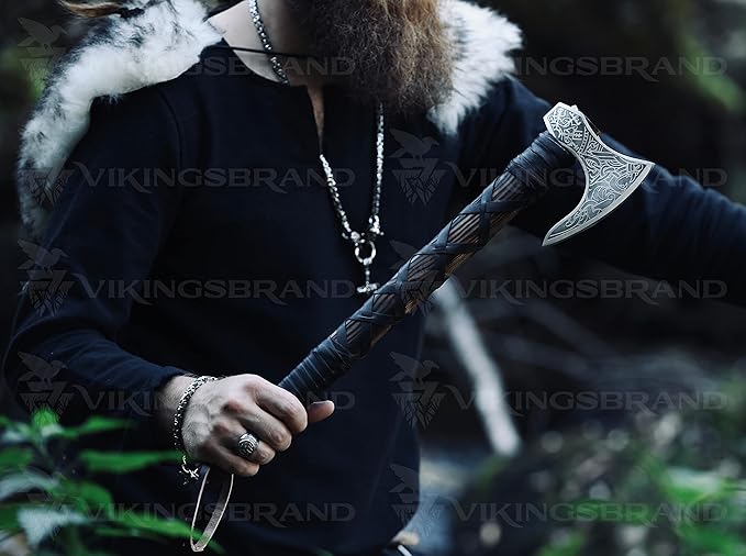 Genuine Viking Bearded Axe - 1095 Carbon Steel, 55-58 RC Hardness - Includes Leather Cover, 21.6 Inches