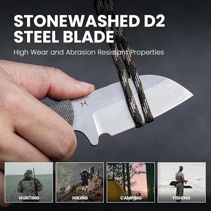 Kizer Deckhand Fixed Blade Hunting Knife with Sheath, D2 Blade Camping Knife G10+Micarta Handle Lightweight EDC Fixed Blade for Men Women Outdoor, for Hunting Survival 1062A1