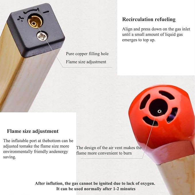 Matchstick Candle Lighter, Vintage Match Stick Lighter- Refillable, Fuel Canister, Creative Metal Giant Butane Lighters, Reusable Open Flame Shaped Multipurpose Adjustable Large Stick Lighters(4p)