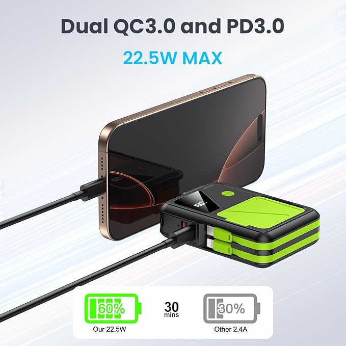 Wireless Portable Charger,5-in-1 Magnetic Power Bank 10000mAh Built in Cables and AC Plug,22.5W Fast Charging Magnetic Battery Pack,Compatible with iPhone 16/15/14/13/12,Apple Watch Series,Airpods