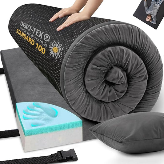 Memory Foam Camping Mattress Sleeping Pad, 3" Thick Waterproof Portable Roll Up Sleeping Mats & Floor Mattress Pad with Pillow + Travel Bag for Camping Car Truck SUV Tent Sleepover Kids Adult