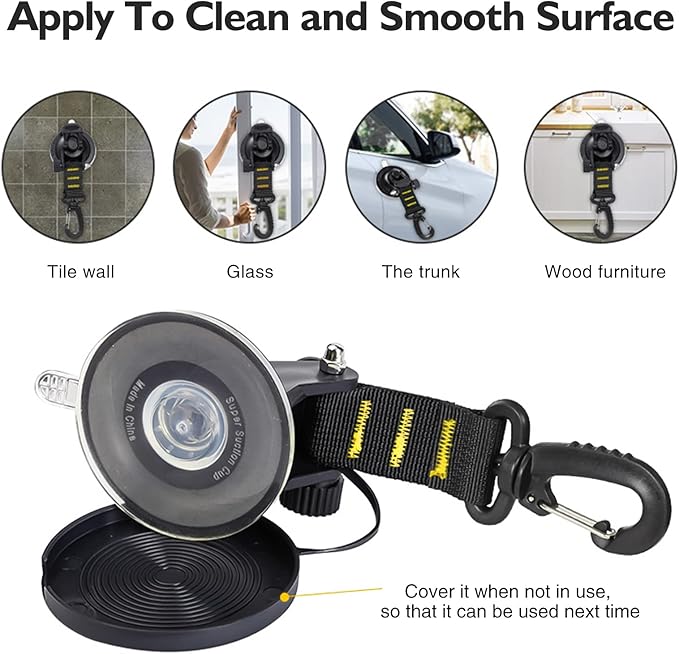 CONBOLA Suction Cups Hooks 4 Pieces Outdoor Car Camping Essentials Heavy Duty Upgraded Tie Down Suction Cup,Camper Accessories Strong Power for RV Boat Window Glass Camping Trap.(4 pcs,Yellow)