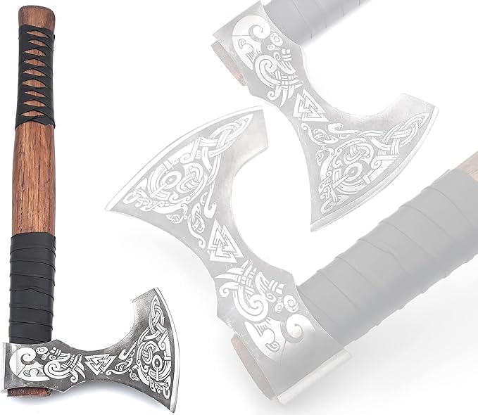Viking Axe – 19 Inch Rosewood Handle Camping with Leather Sheath, Throwing Axes and Tomahawks, Wood Splitting Axe, Bushcraft - Gift for Father’s Day, Husband (Erik) BLACK