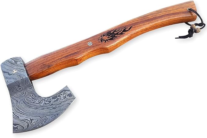 Damascus Steel Blade Axe Hatchet Tomahawk Hunting Knife Camping Outdoor/Life time Warranty on Manufacturers defect. SM14