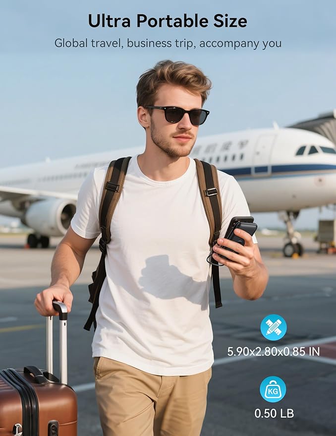Portable Charger, 10000mAh 22.5W USB C Power Bank Built in Cables, AC Wall Plug and Led Display, External Battery Pack Fast Charging, Travel Essentials for iPhone, Android Cell Phone, Tablet, iWatch