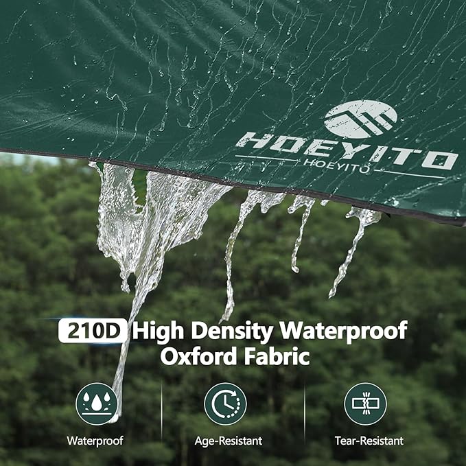 Camping Tarp with Poles & Retainer,15x12.5FT Large Waterproof 210D Oxford Cloth Camping Canopy, Anti-UV UPF100+ Tent Tarp for Outdoor, Picnic, Car, Hammock, Backpacking (Green-Black)