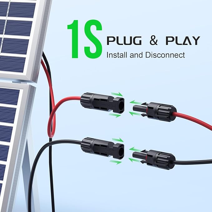 Bateria Power Y-Branch Solar Connectors Extension Cable, 10.8FT 12AWG Solar Cable Parallel Adaptor Solar Panel Wire in Pair with Female and Male Connectors for Solar Panel (1*M/FF+1*F/MM)