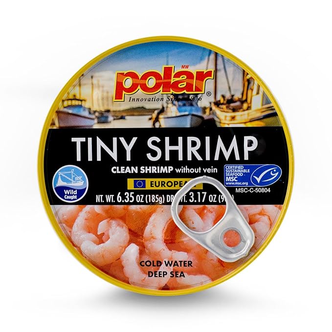 MW Polar Tiny Shrimp Without Vein 6.35 oz (Pack of 12), Wild Caught, Ready to Eat, Denmark Cold Water, Clean & Peeled