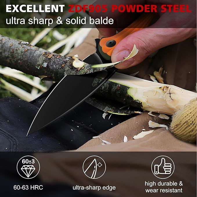SHAN ZU Pocket Knife 3.2 in, Powder Steel Blade EDC Folding Knife for Men & Women, Utility Survival Knife with G10 Handle & Pocket Clip for Camping Fishing Hiking Hunting-Orange