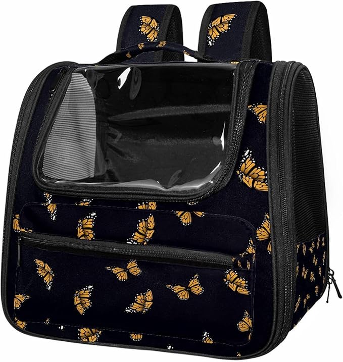 Butterfly on Black Background Transparent Pet Carrier for Travel Hiking for Kitty Small Dog