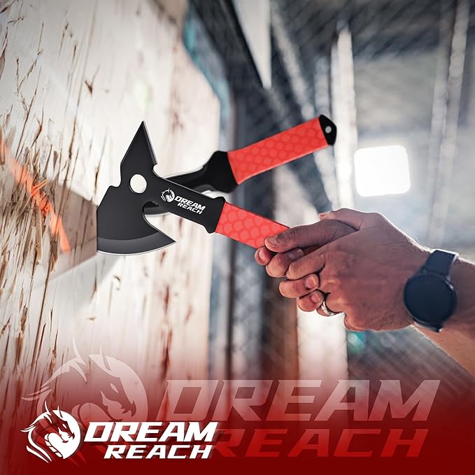 Dream Reach Throwing Axe Set - 6PCS Full Tang Throwing Hatchet with TPR Rubber Sleeve and Protective Sheaths for Recreation and Competition Game