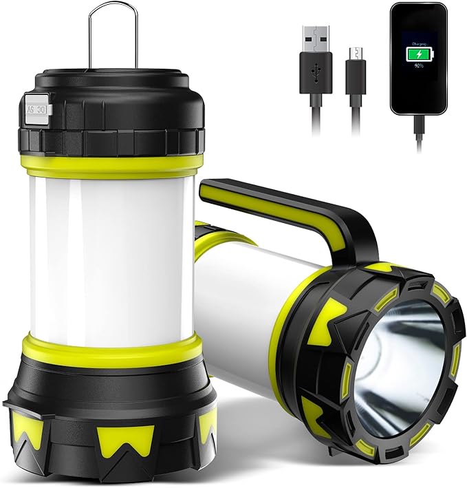 Rechargeable Flashlights Camping Lantern,6 Modes LED Bright Flashlight 3000mAh Battery, IPX4 Waterproof, Emergency Flashlight Lantern for Outdoorï¼?Hurricane, USB Cable Included-1 Flashlight