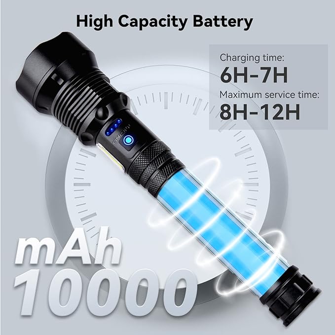 Flashlights High Lumens Rechargeable, Super Bright 3000 Lumens Flashlights with USB Cable, Brightest LED Flashlight for Emergencies, High Powered Flash Light IPX6 Waterproof 7 Light Modes Zoomable