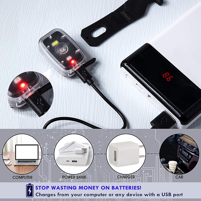 Mudder Running Lights for Runners Rechargeable LED Safety Lamps USB Rechargeable Clip on Strobe Bicycle Tail Lamps with 5 Modes Flashing Bike Lights for Night Riding Walking Hiking Pet Dog