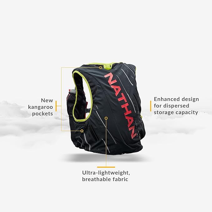 Nathan Pinnacle Race Vest 4L Running Vest with Water Bottle, with Two 20 oz Hydration Soft Flasks, Water-Resistant Pockets, Lightweight & Moisture Wicking