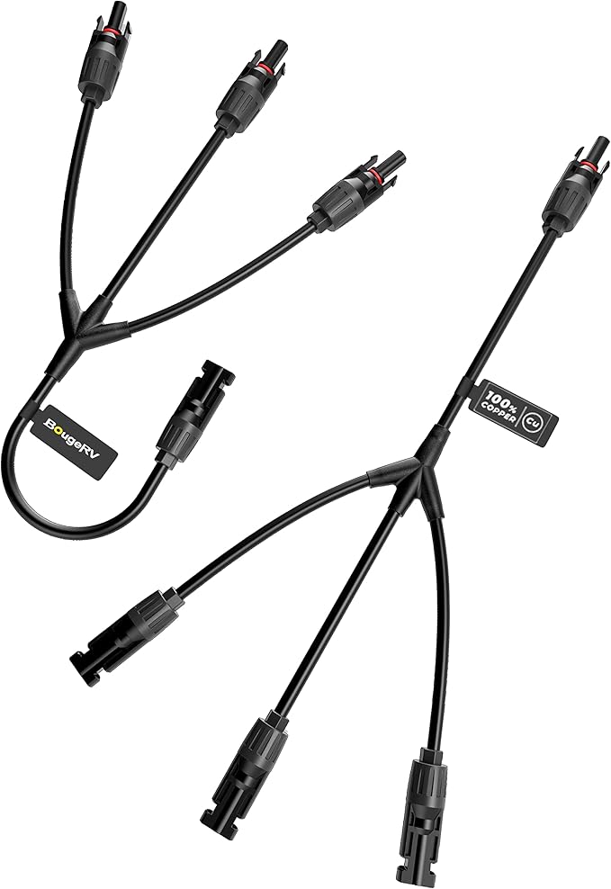 BougeRV Solar Y Branch Connectors Solar Panel Parallel Connectors 1 to 3 Solar Cable Wire Plug Tool Kit (M/FFF and F/MMM)