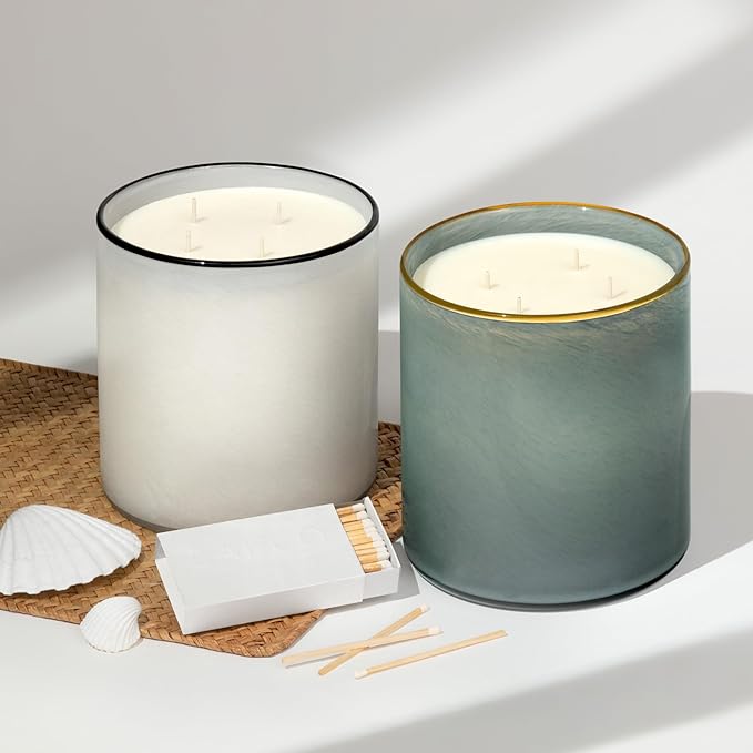 LAFCO New York Luxe 4-Wick Candle, Champagne - 86 oz - 200-Hour Burn Time - Reusable, Hand Blown Glass Vessel - Made in The USA