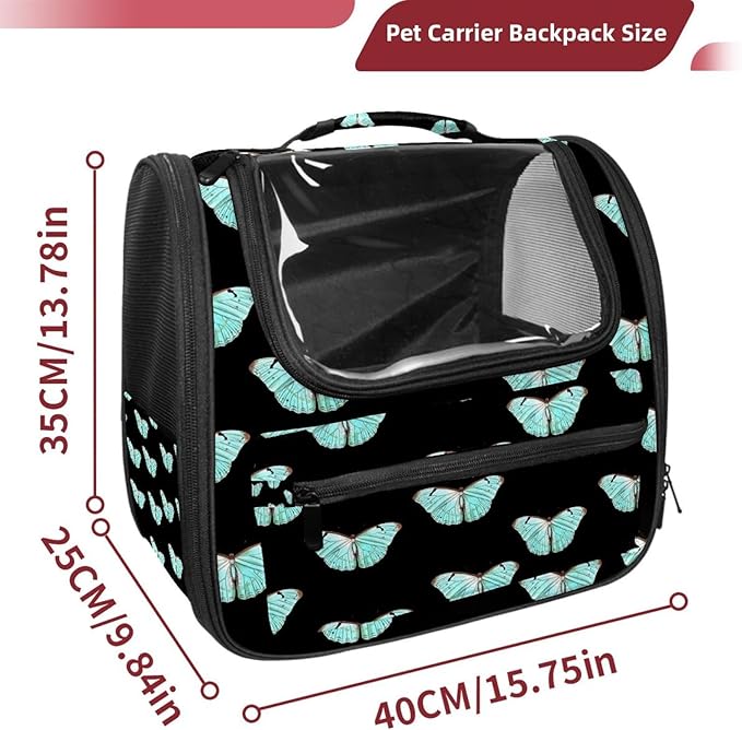 Butterfly on Black Background Cat Carriers Dog Carrier Pet Carrier with Locking Safety Zippers for Cats, Kitties, Puppies and Small Dogs