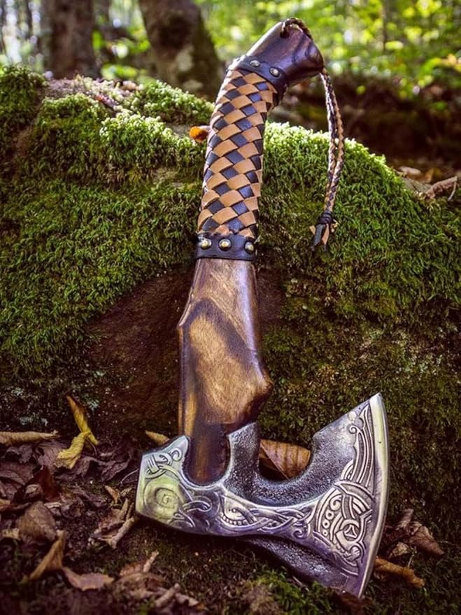 19" Custom Gift Hand Forged Viking Axe- Carbon Steel Camping Axe with Rose Wood Shaft - Viking Gifts for Men, Bearded Camping Axe (VALHALA 19)