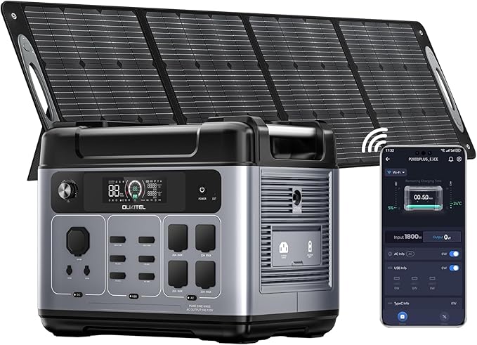 OUKITEL P2001 PLUS 2400W Solar Generator with 400W Panel, 2048Wh Power Station 1800W Fast Charging Power Station APP Control Emergency LiFePO4 Battery for Home Backup Camping RVs