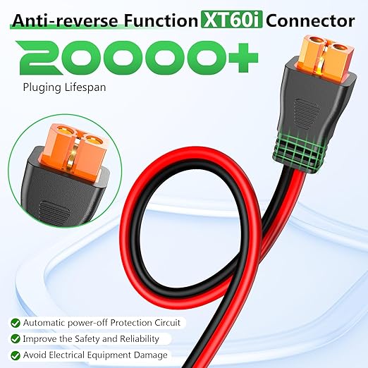 Solar to XT60i Extension Cable 12AWG 50FT XT60i Female to Male Connector for RV Foldable Solar Panel, Portable Power Station, Solar Generator
