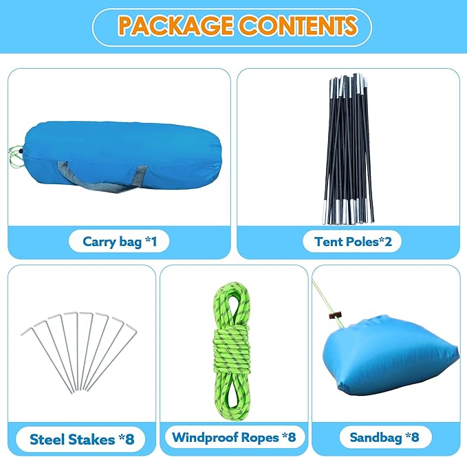 10'*8.8'*7.2' Beach Shade Tent, Enlarged Size, with UPF50+ Protection, Windproof and Waterproof, Suitable for Beach, Lake, Picnic and Outdoor Many Scenes