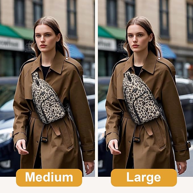 Crossbody Bags for Women Man Waterproof Sling Bag Backpack Trendy Casual Cross Body Bag with Convertible Shoulder Strap Chest Bag for Camping Hiking Travel Essentials (Leopard, Medium)