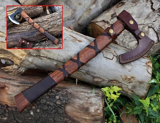 Ragnar Viking Axe - Hand Forged Carbon Steel Hatchet with Leather Sheath | Norse Bearded Axe for Camping, Throwing, Hunting, Outdoor Survival | Gift for Men