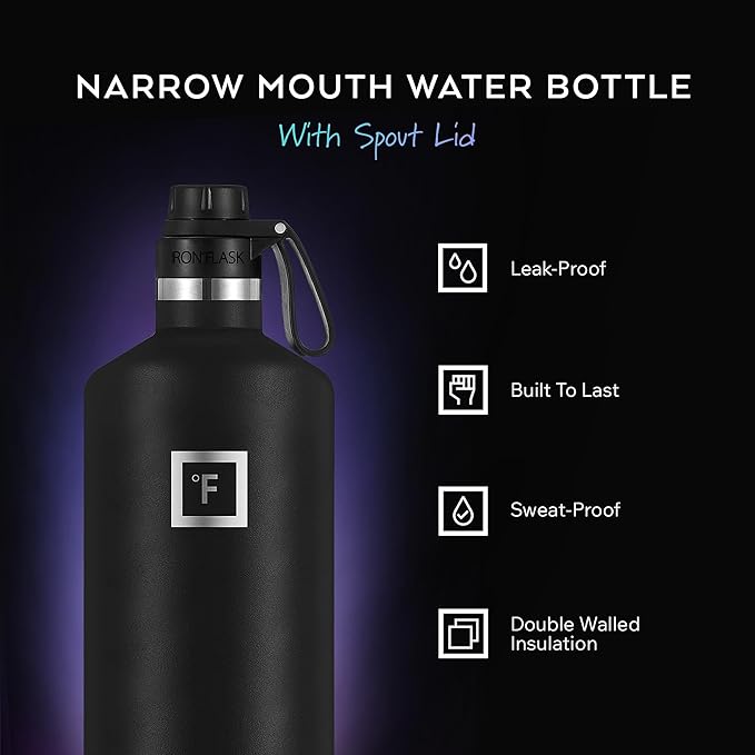 IRON °FLASK Camping & Hiking Hydration Canteens - 3 Lids (Narrow Spout Lid) Leak Proof Vacuum Insulated Stainless Steel - Hot & Cold Double Walled Sports Water Bottle - Cotton Candy, 64 Oz