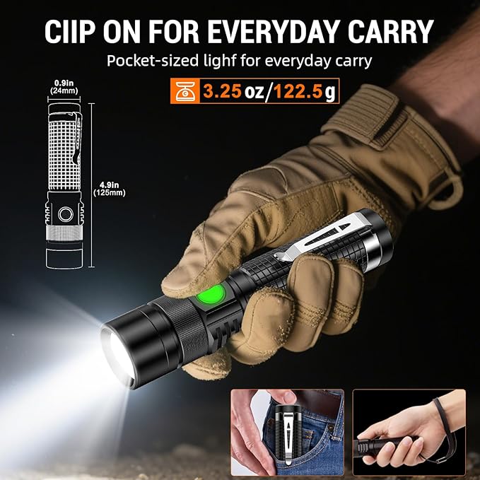 LED Tactical Flashlight Rechargeable - One Click SOS, Super Bright Small LED Flashlight 3Hr USB-C Fast Charging, Waterproof Pocket-Size Small EDC Flashlight for Home, Camping, Emergency, Hiking