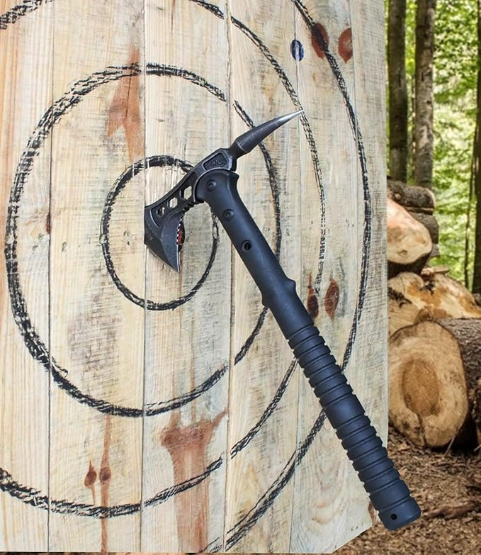 JXE JXO Camping Axe, Tomahawk with Spike, Survival Hatchet with Sheath, Nylon Fiber Handle for Outdoor Survival Hiking Camping (14.5 inch)