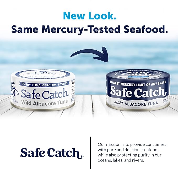 Safe Catch Wild Albacore Tuna Canned Low Mercury Can Tuna Fish Steak Gluten-Free Keto Food Non-GMO Kosher Paleo-Friendly High Protein Every Can Of Tuna Is Tested No Water Oil Tuna, Pack of 12 5oz