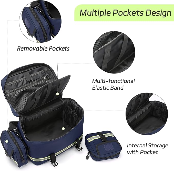 First Aid Bag Empty Medical Bag Home Health First Aid Storage with Two Detachable Side Bags Emergency Responder Trauma Bag for Nursing Student,Therapist,Doctors