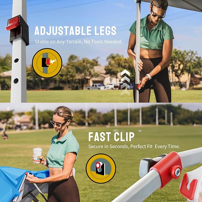 CROWN SHADES 8x8 Pop Up Canopy, Patented Center Lock One Push Instant Popup Outdoor Canopy Tent, Newly Designed Storage Bag, 8 Stakes, 4 Ropes, Silver-Coated Sky Blue