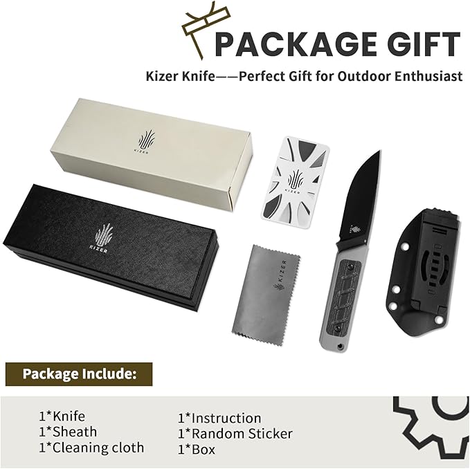 Kizer Smolt Fixed Blade Knife, 2.93 In Drop Point Blade Fixed-blade Knives with Sheath, 3V Steel and G10+Micarta Handle Fixed Blade Utility Knife for Men Women Outdoor Survival EDC, 1063A1