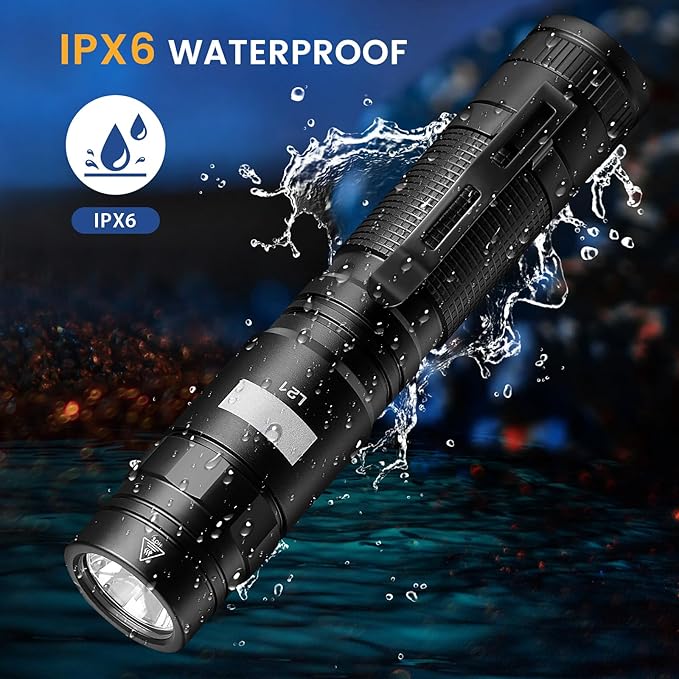 L21 2PCS Rechargeable Flashlight Super Bright 3000 High Lumens, 5 Modes Pocket Flashlight USB-C, Compact Flashlights for Emergency, Home (Black-2)