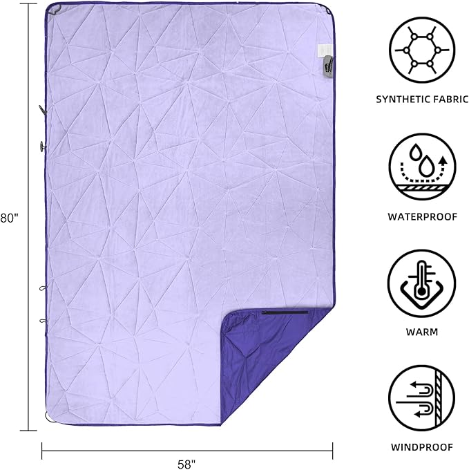 Outdoor Waterproof Blanket, Foldable Fleece Stadium Blanket for Outdoor Sports Event, Camping, Car, Pet, Picnics - Windproof, Wearable, Machine Washable 80" x 58" (Blue Purple)